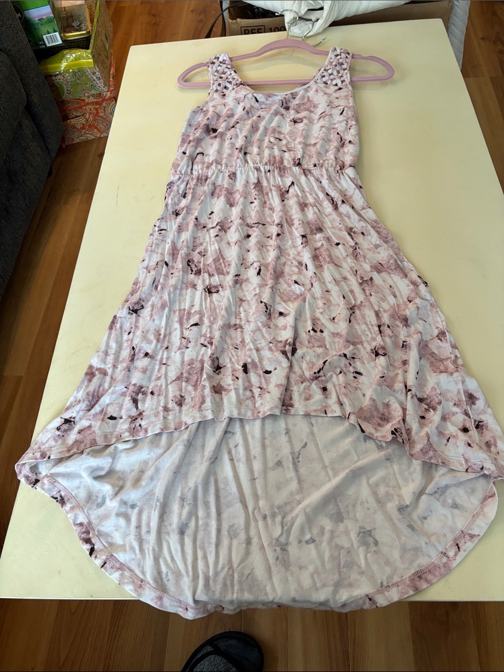 Cynthia Rowley Pink Marble-Print High-Low Tank Dress